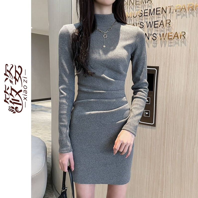 Xiaozi spring dress female 2023 new Korean version bottoming slim black with coat inner skirt bag hip