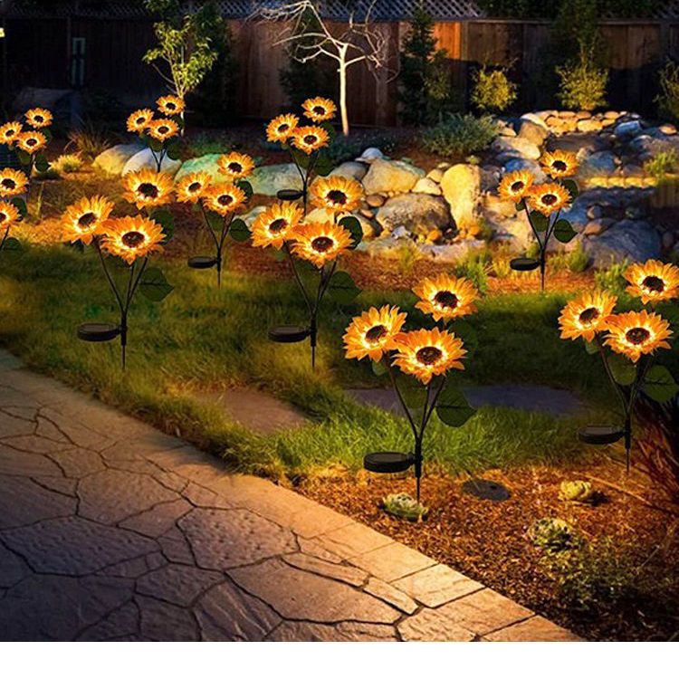 新款LED太阳能灯向日葵太阳花庭院灯景观花园插地灯防水草坪路灯