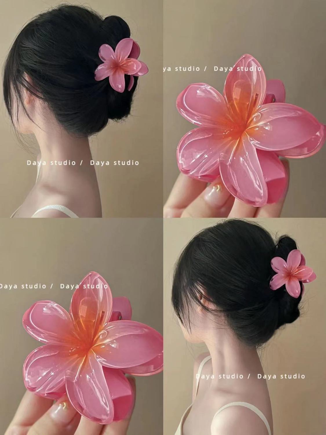 Summer Super Fairy Vacation Wind Plumeria Grab Shark Clip Acrylic Flower Hair Grab Hair Accessories Back of the Head Plate Hair Clip