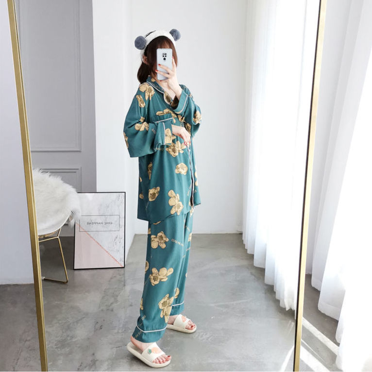 Large size fat mm2-300 catties cartoon cardigan pajamas women thin section long-sleeved trousers loose casual suit home service