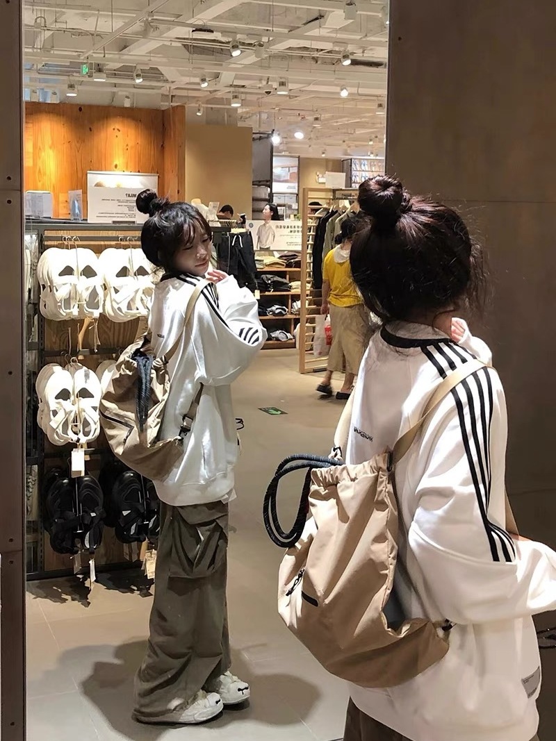 韓版hiphop潮牌拼接三條槓套頭衛衣女春秋寬鬆oversize別致上衣潮