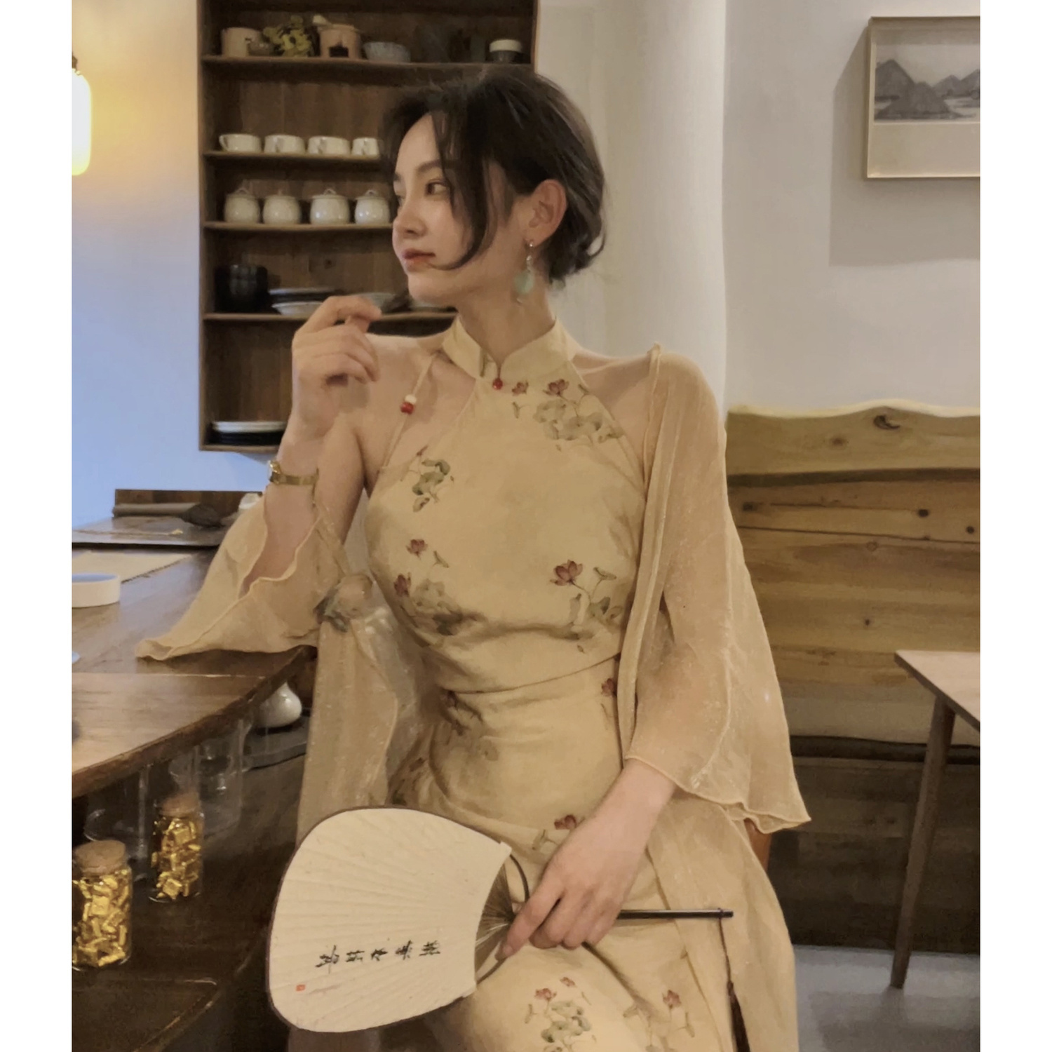 EIA一堯【花燈游】新中式復古改良旗袍連衣裙女春秋收腰顯瘦裙子