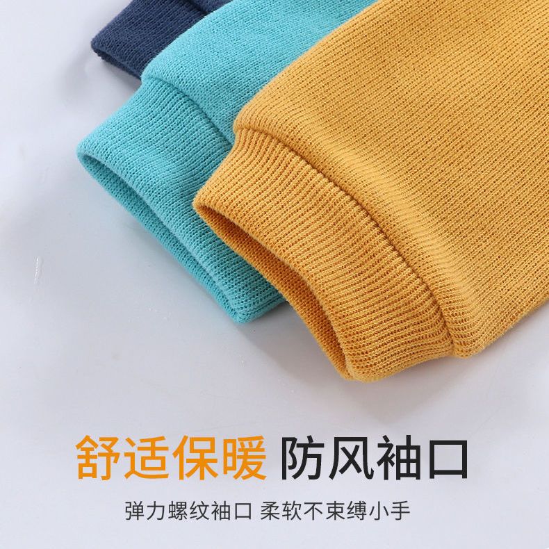 Stand collar children's sweater fake two pieces boys and girls solid color embroidered pullover top baby Korean style shirt collar children's clothing