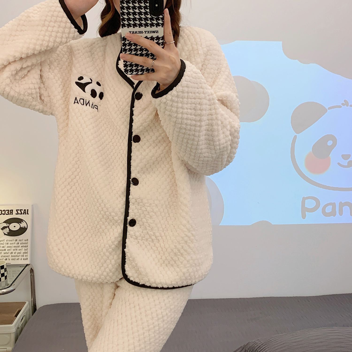 珊瑚絨睡衣女秋冬季加絨加厚長袖網紅款學生可愛法蘭絨家居服套裝