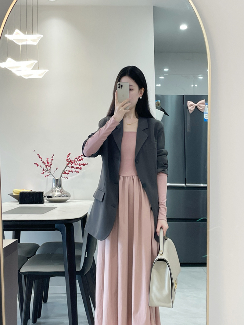 High-end gray suit jacket for women spring and autumn new loose silhouette slim casual suit commuting versatile top
