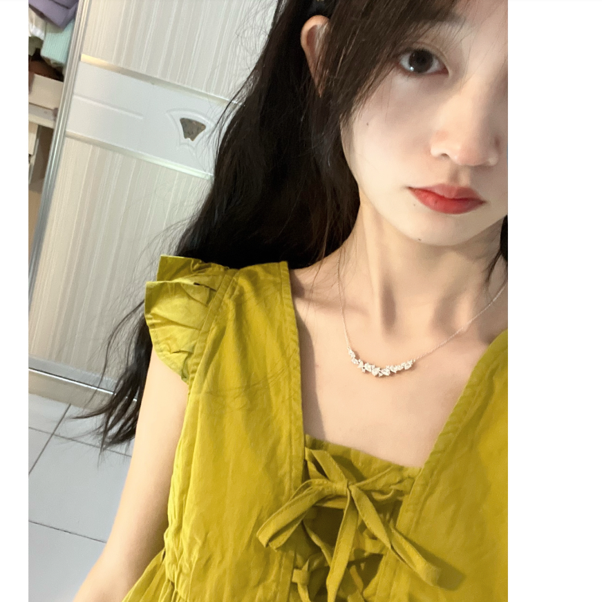 French pure desire green small flying sleeves puffy camisole women's summer outer wear loose cute sweet top doll shirt