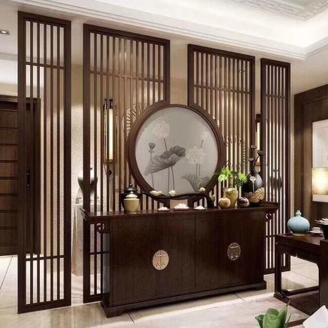 新中式纱画屏风实木花格玄关隔断墙客厅书房镂空屏风半透明座屏