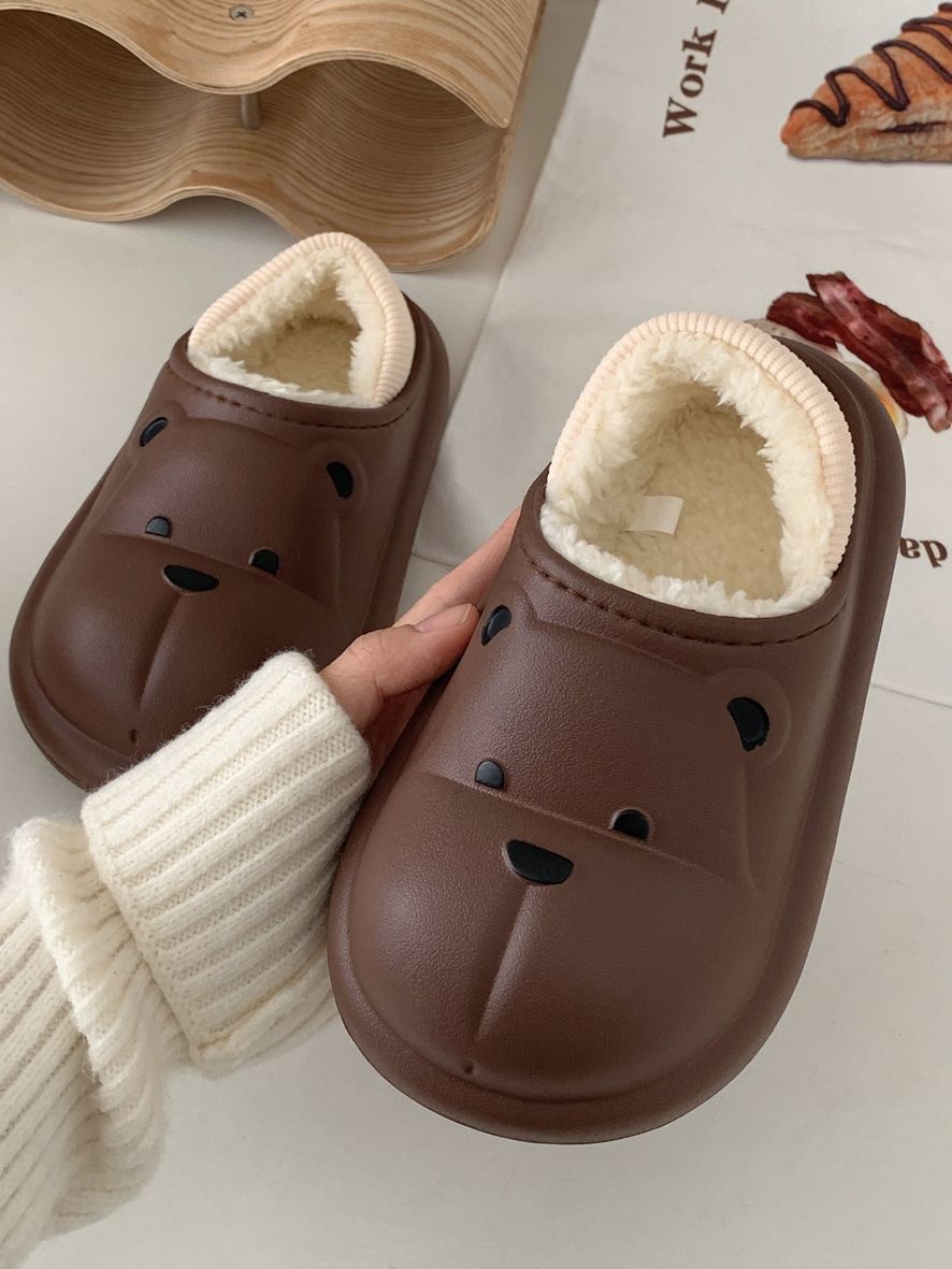 Thin strips keep warm and cute parent-child cotton slippers women's winter couples wear non-slip waterproof all-inclusive heel wool shoes indoor and outdoor