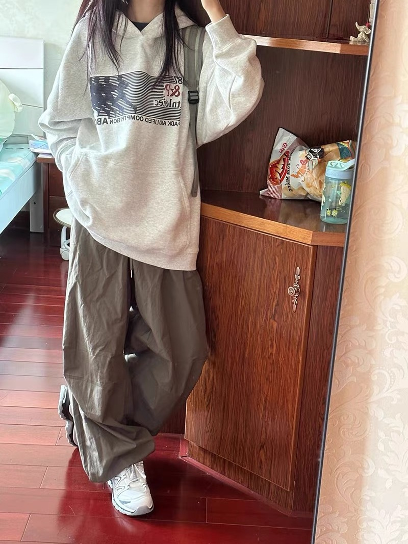 美式hiphop潮牌人像字母連帽衛衣女春秋寬鬆oversize減齡百搭上衣