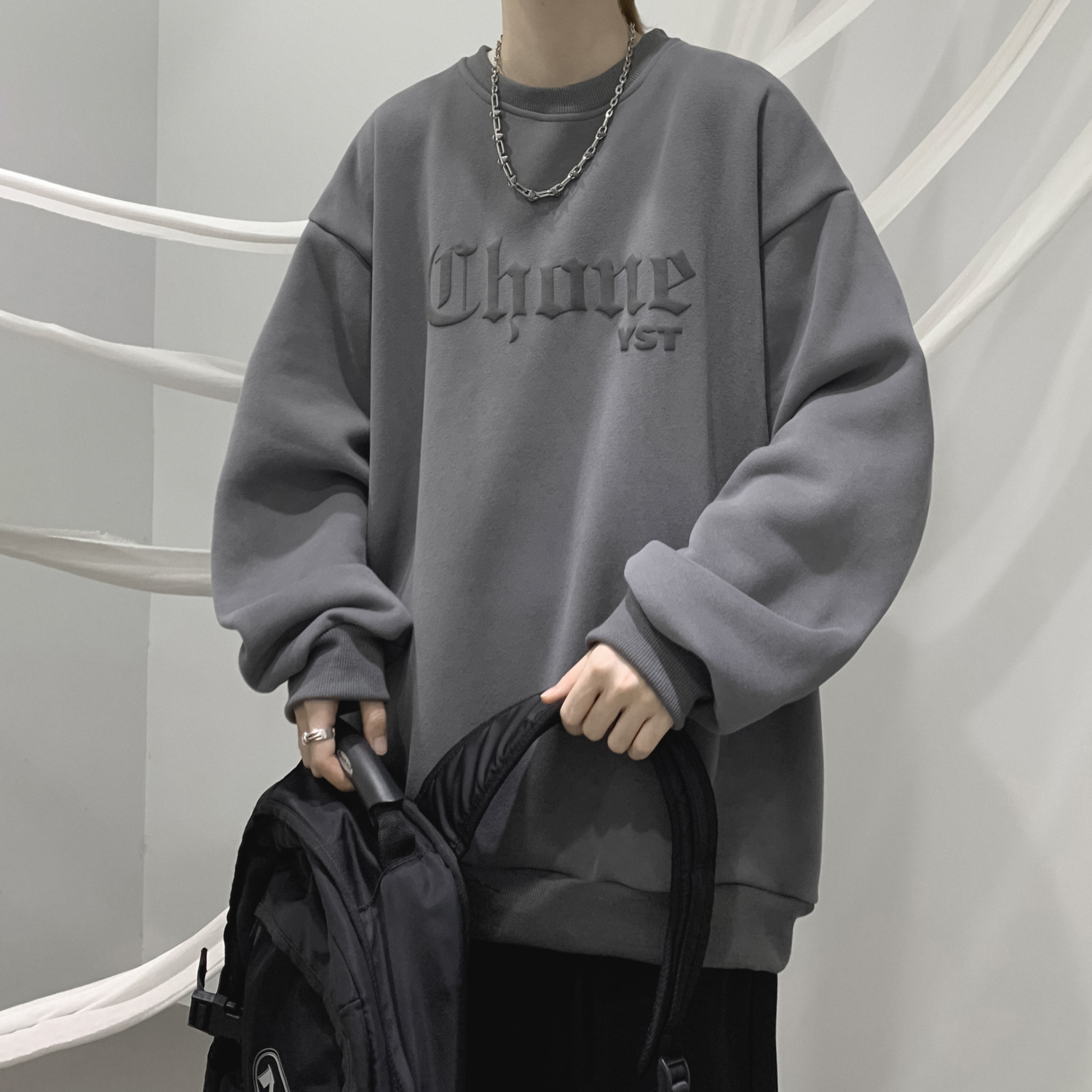 100%純棉加絨加厚衛衣男秋冬美式復古寬鬆百搭情侶oversize外套男