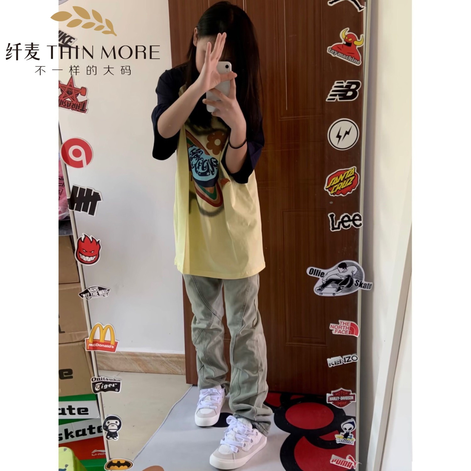 美式復古oversize插肩拼色短袖t恤女夏季設計感小眾chic港味上衣
