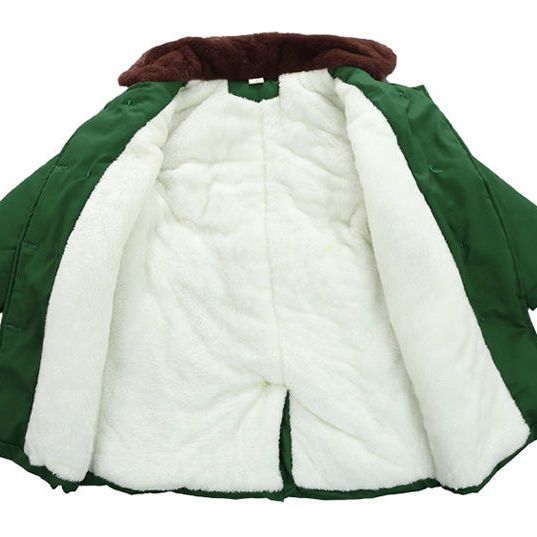 儿童大衣加棉加厚保暖中长款军绿色男童复古外套老式棉衣加绒潮款