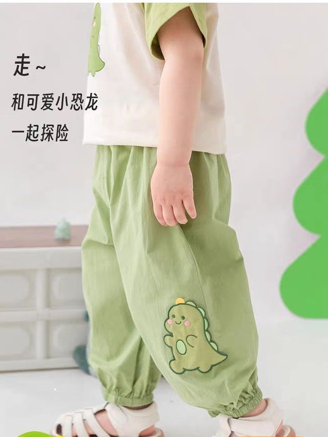 網紅爆款寶寶時尚輕薄小恐龍繡花嬰幼兒清新百搭寬鬆燈籠褲防蚊褲