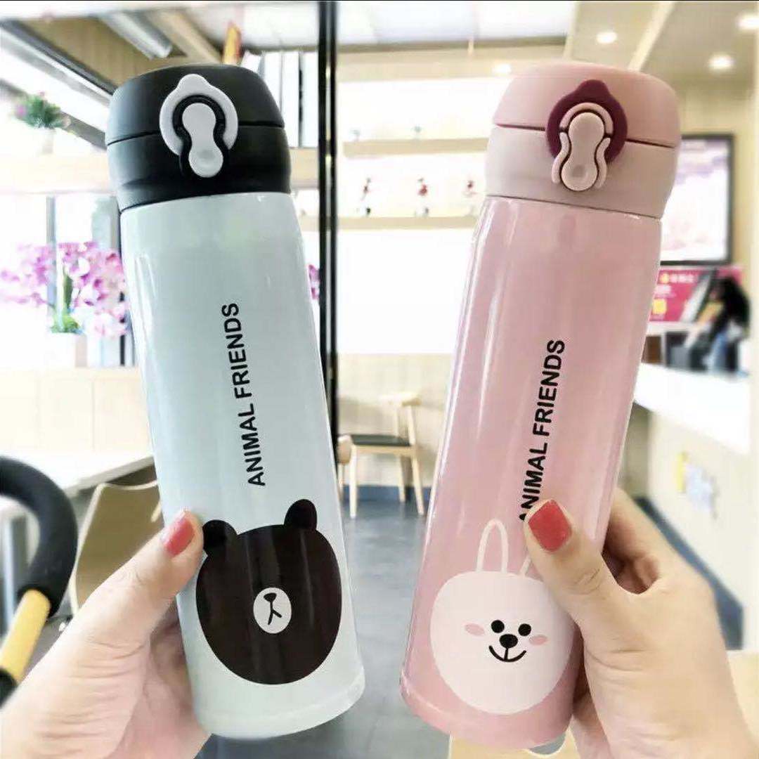 Korean version ins male and female 304 stainless steel insulated water cup cartoon bounce cup lovely fresh outdoor insulated water pot