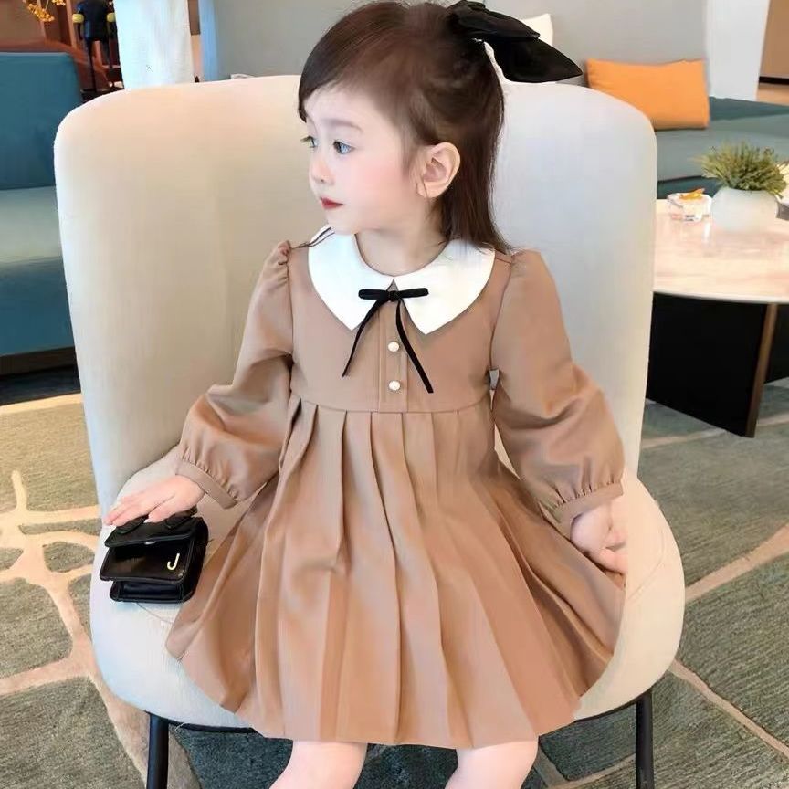 Girls' college wind dress autumn and winter  new foreign style medium and large children's pleated princess skirt baby skirt trendy