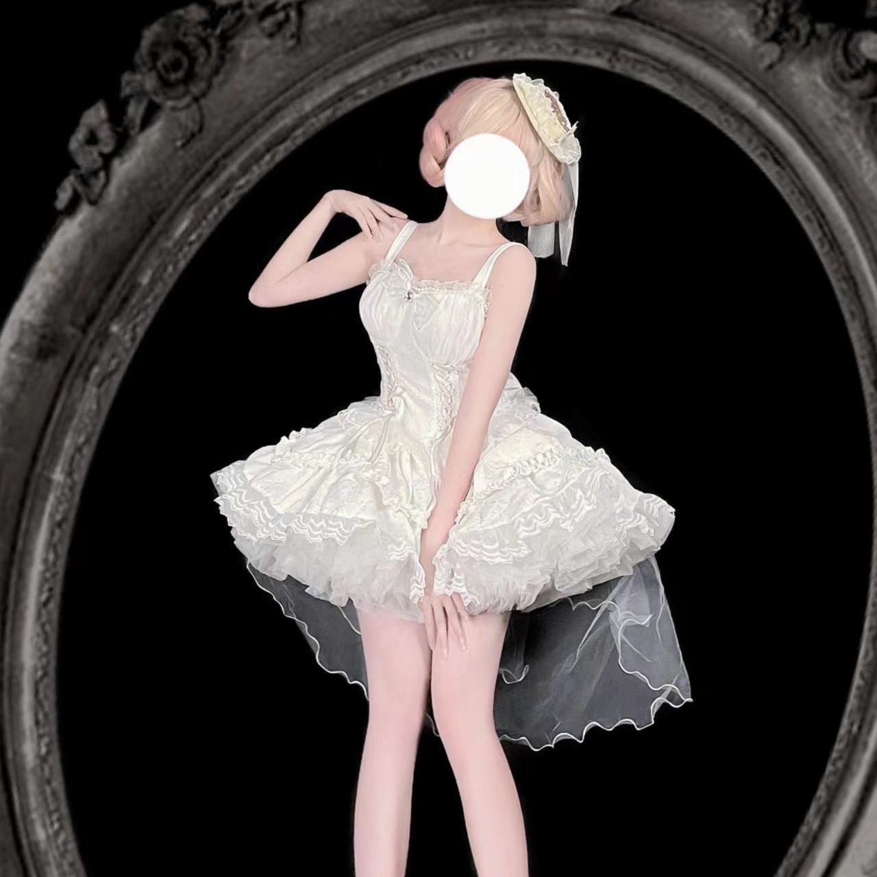 Korean mushroom cool {spot}~Original design Lolita dress taboo love gothic style jsk suspender dress female
