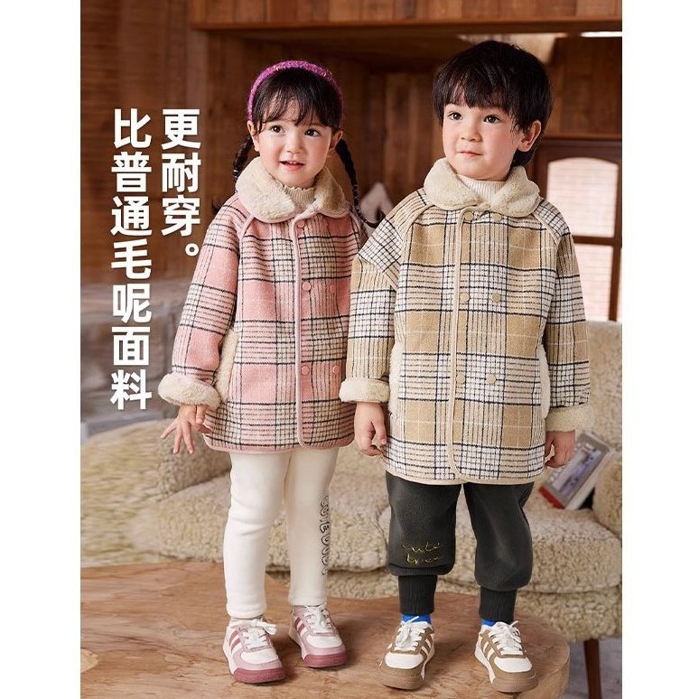 Girls' fashionable plaid jacket, new style, boys' autumn and winter children's Korean style baby velvet motorcycle tops