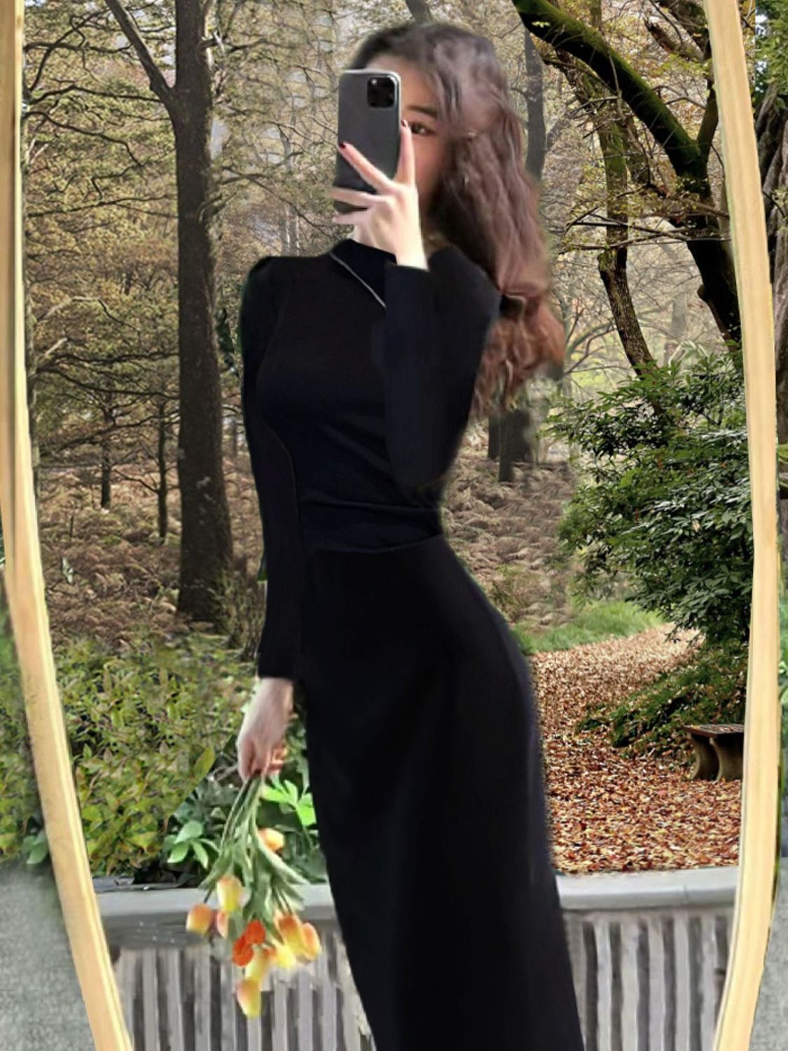 Xiaozi Half High Collar Slim Sexy Dress Female  New Black Inner Bottom Long Section Hip Skirt Korean Version