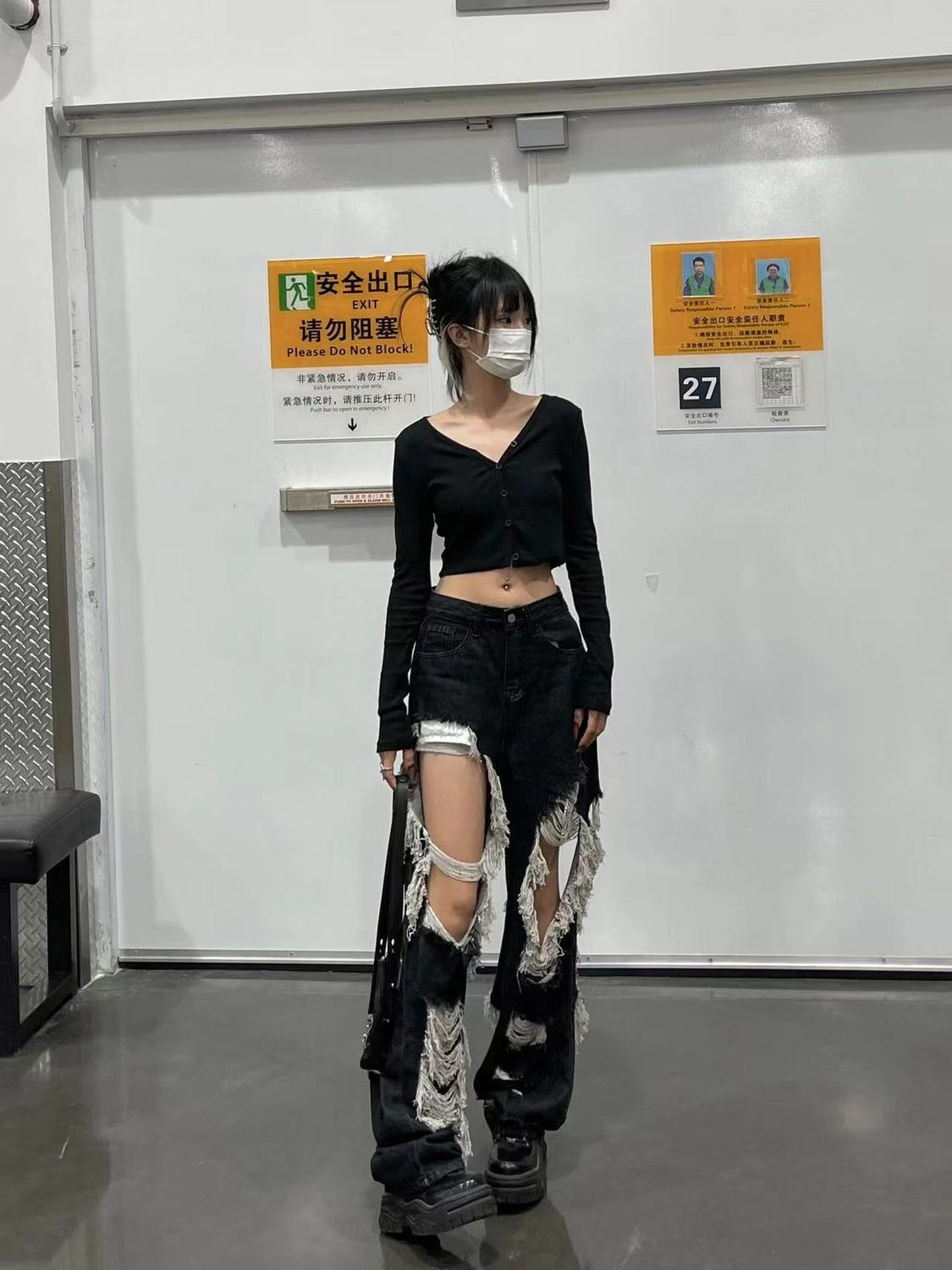 辣妹炸街破洞高腰牛仔褲女春夏設計感毛邊流蘇寬鬆闊腿直筒拖地褲
