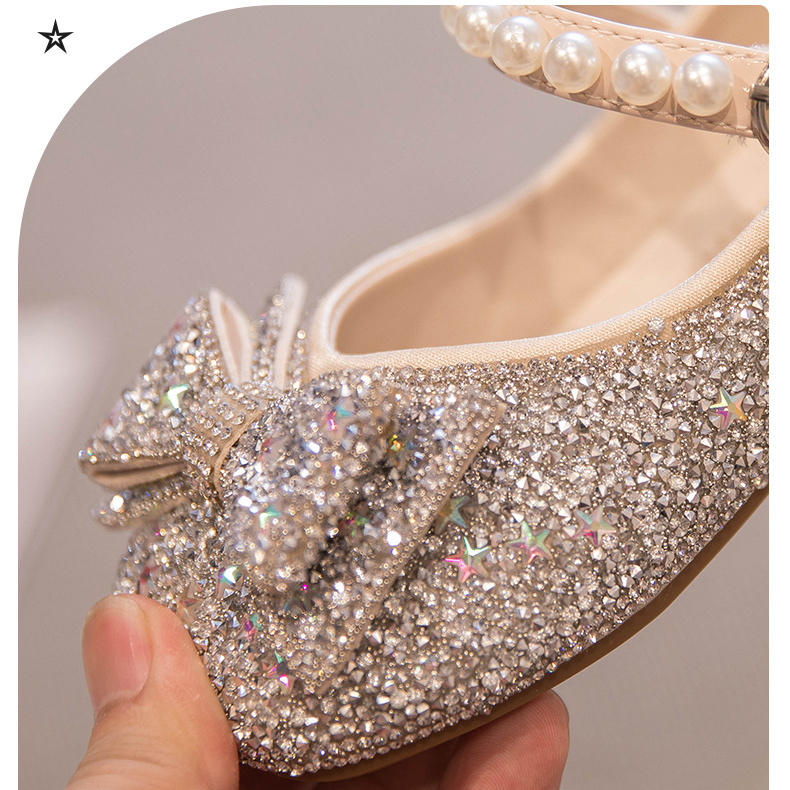 Girls Aisha Princess Shoes 2022 New Children's Shoes Leather Shoes Crystal Shoes Baby Girls Single Shoes Soft Sole 2022 Spring and Autumn