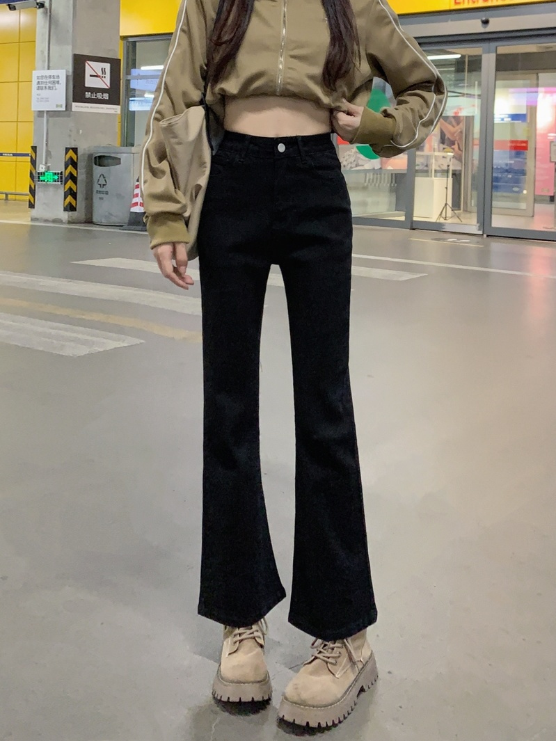 大碼黑色彈力牛仔褲女夏季直筒九分微喇叭褲子胖mm高腰顯瘦馬蹄褲