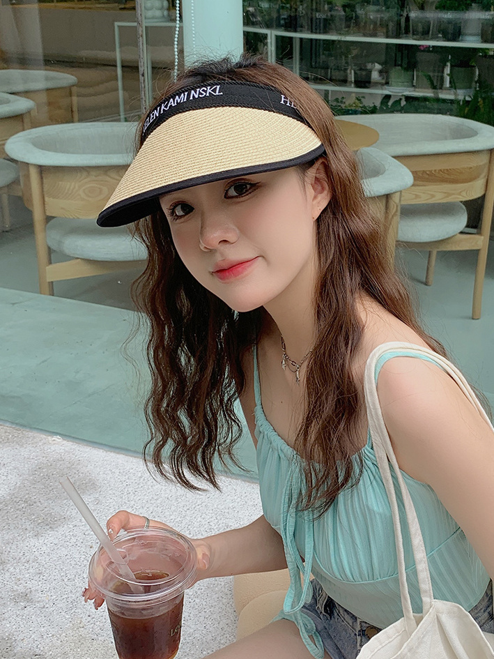 Empty top uv sunscreen sun hat female summer net red anti-UV large brim beach straw hat cycling face sun hat