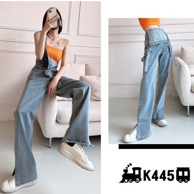 Lengthened American retro age reducing overalls cowboy suspenders summer women loose wide legs thin forked floor high