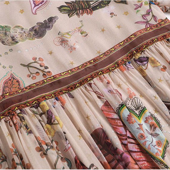 Xiangyun yarn temperament dress female  spring and summer new temperament long retro fashion belly printed skirt