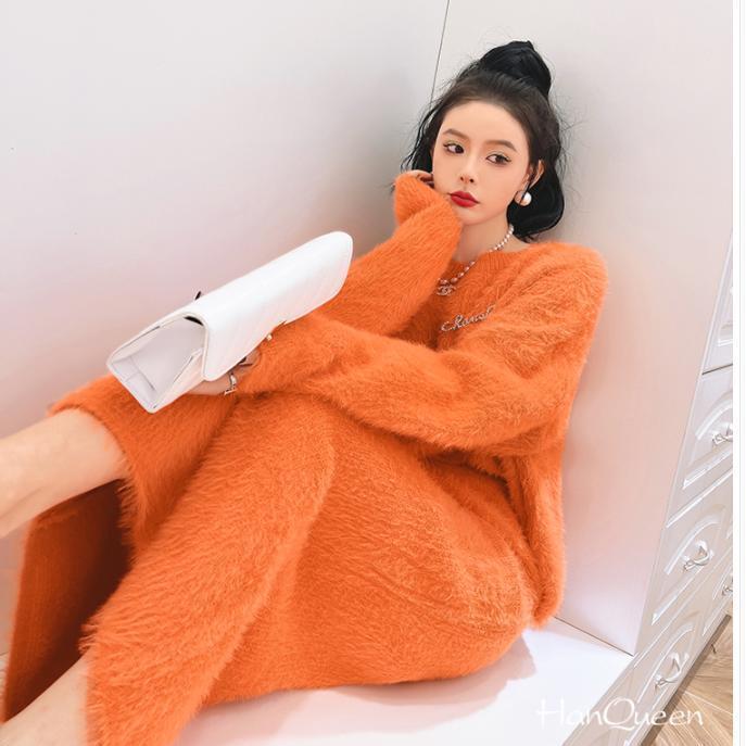 Autumn and winter mink fleece sweater suit women's foreign style age reduction 2022 new mid-length skirt knitted two-piece suit