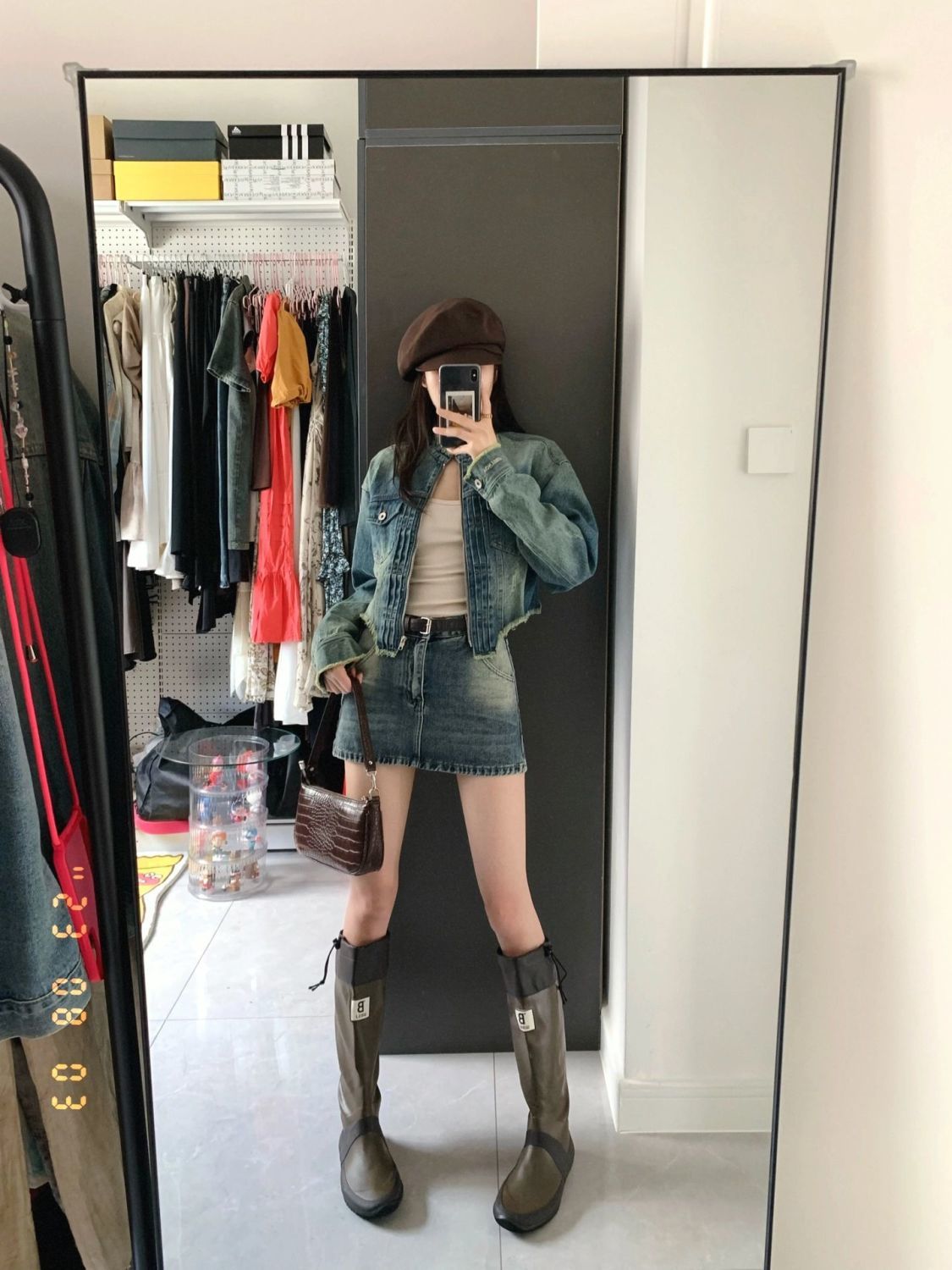 套裝女2023秋季新款復古辣妹設計感短款牛仔外套高腰顯瘦半身裙潮
