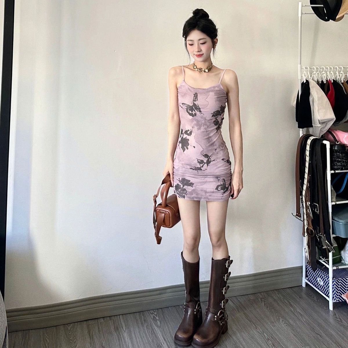 Xiaozi Pure Desire Slim Slim Slim Small High-end Temperament Package Hip Dress Hot Girl Floral Sling Skirt Female Summer