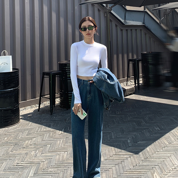 法式短款打底衫女春秋長袖t恤內搭洋氣修身圓領正肩小眾外穿上衣