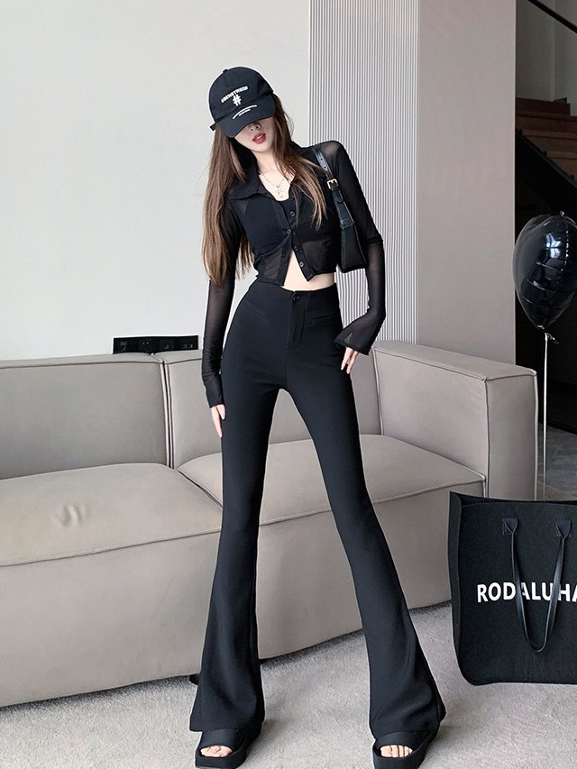 Chen Dayu black suit trousers women's early autumn new design high waist slimming micro flared horseshoe trousers