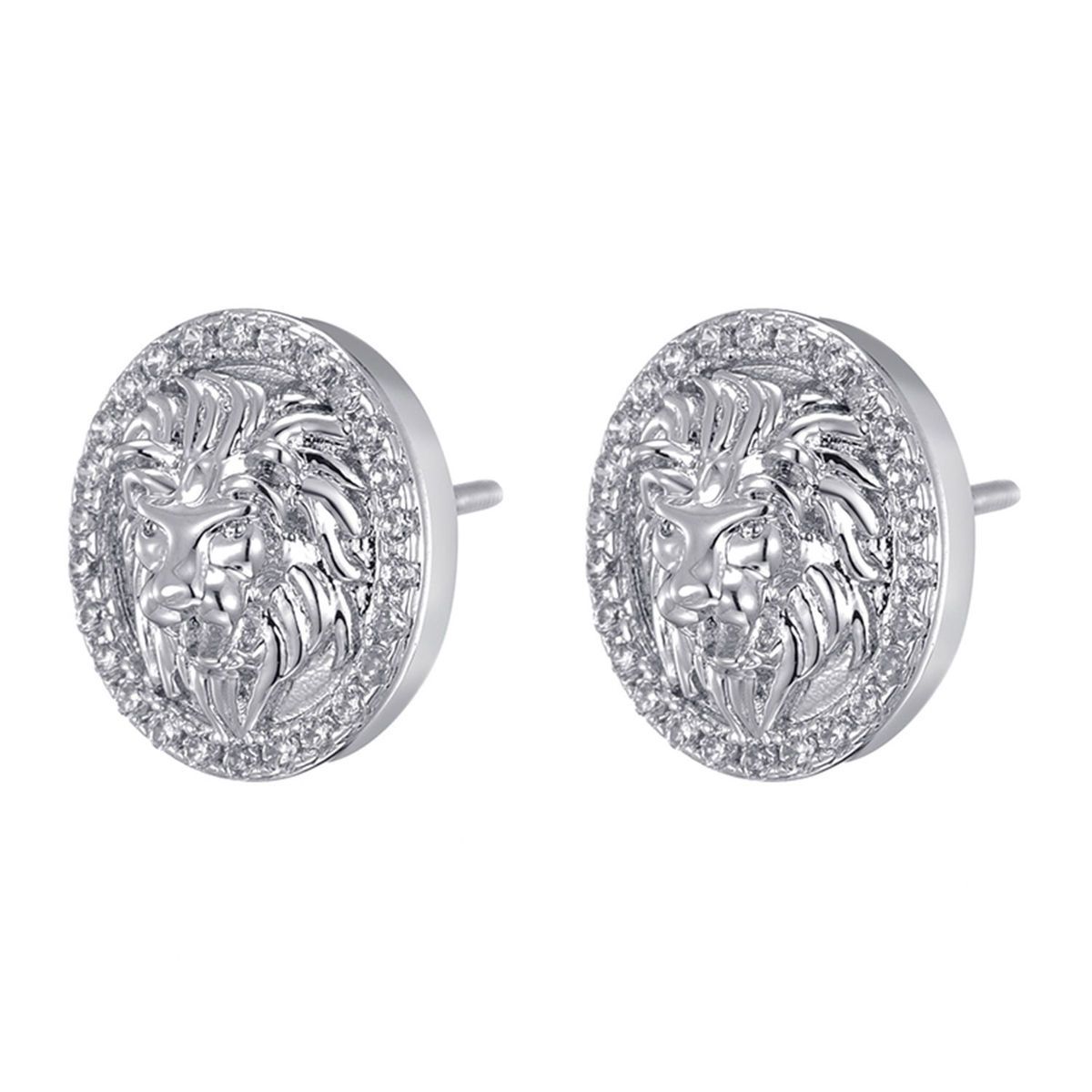 Orecchini a lobo testa di leone con zirconia e strass hip-hop_voghion.com