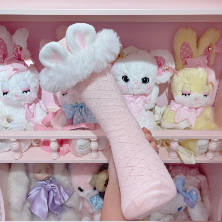 日系lolita可爱兔耳朵毛毛jk小腿袜少女软妹粉色中高筒棉秋冬保暖