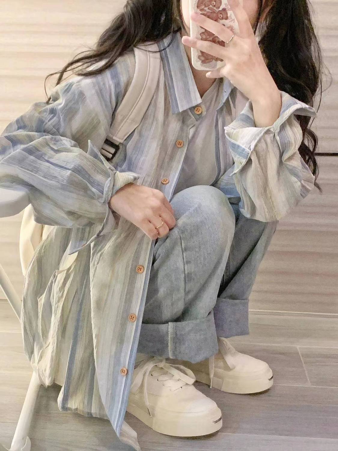 夏季薄款日系小清新長袖襯衫女設計感小眾襯衣防曬衣外穿復古上衣