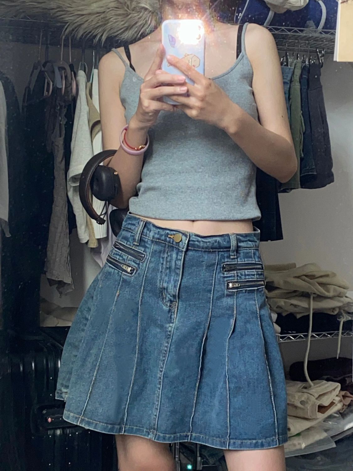 復古港風休閒設計感半身牛仔裙女純欲辣妹a字包臀裙高街百褶短裙