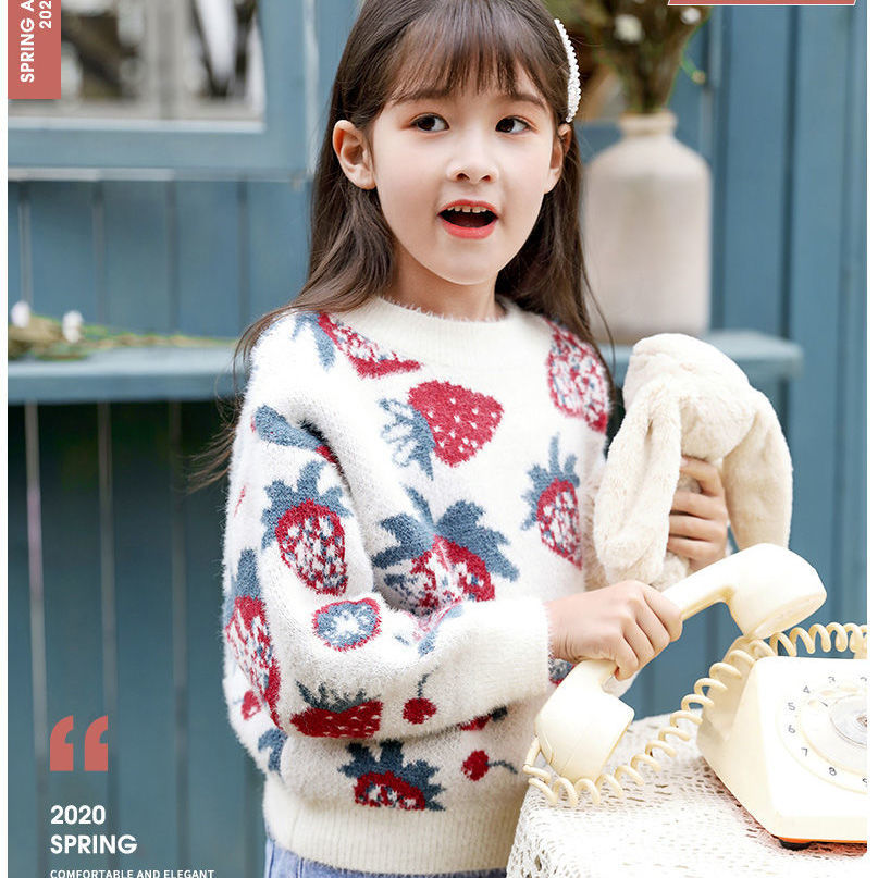 Girls' sweater foreign style mink hair 2020 new Zhongda children's autumn and winter wear children's girls' thickened knitted bottoming shirt