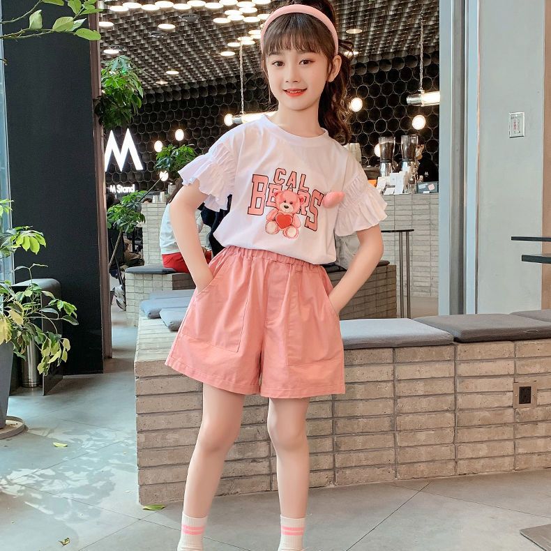 Girls summer suit 2022 new foreign style fashionable short-sleeved children's clothing net red girl summer big boy two-piece suit