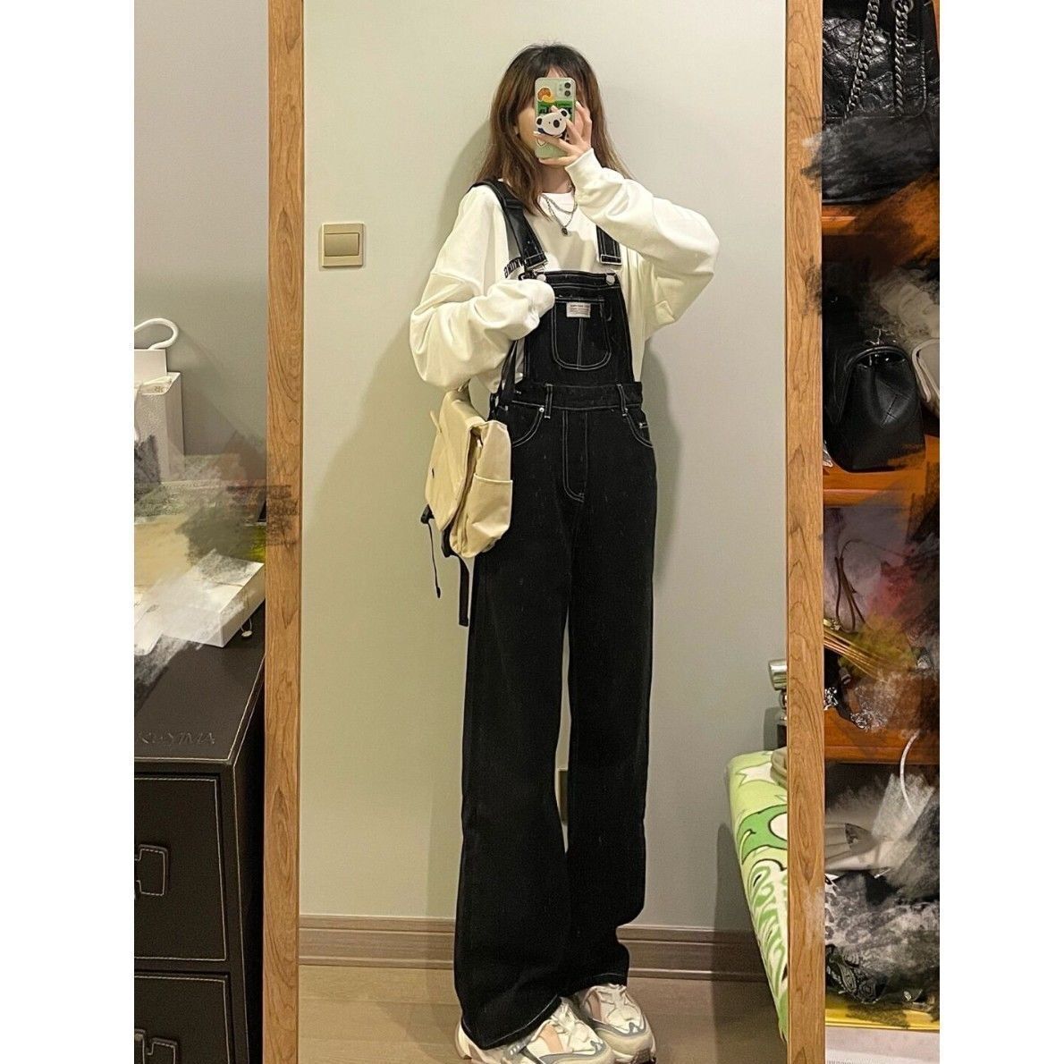 牛仔背帶褲女春秋新款韓版寬鬆顯瘦減齡設計感網紅炸街直筒連體褲