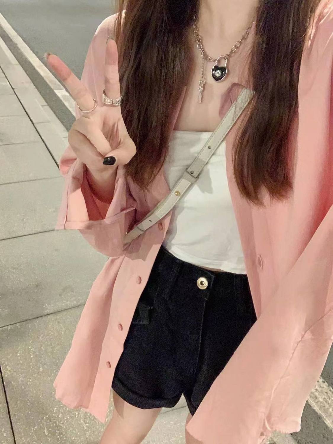 夏季薄款粉色襯衫女設計感小眾百搭外穿上衣高級感寬鬆襯衣防曬衫