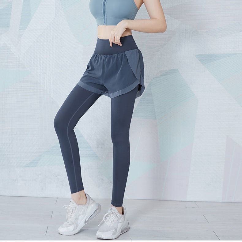 范斯蒂克运动长裤女高腰假两件紧身显瘦弹力健身跑步普拉提瑜伽裤