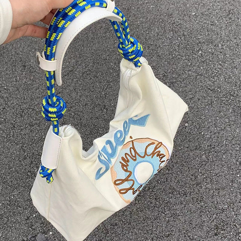 學生百搭日本小眾潮牌質感帆布包大容量托特包時尚刺繡單肩腋下包