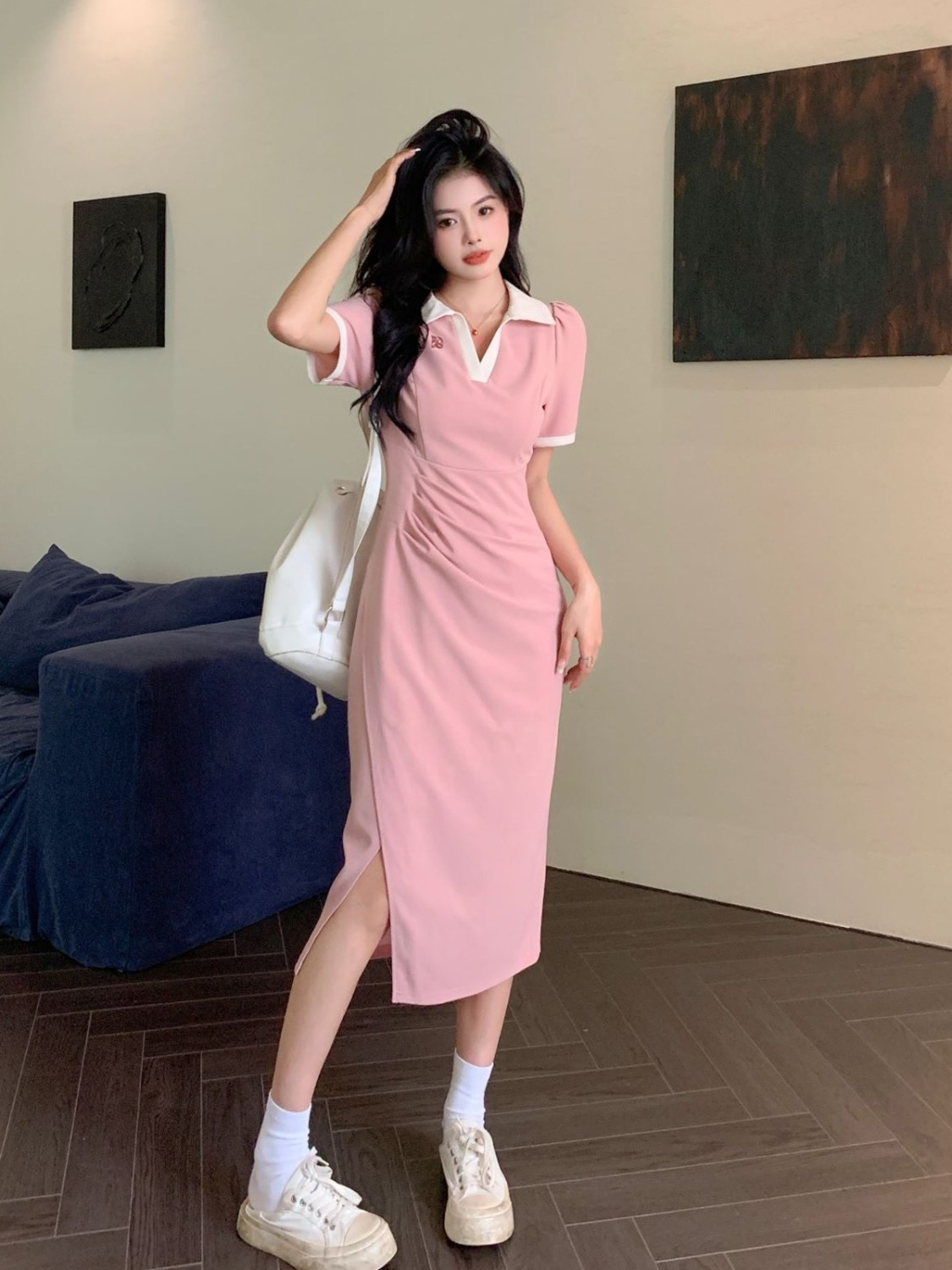 Summer new French style large size fat mm dress women's clothing to cover the stomach sweet niche foreign style dress 2-300 catties