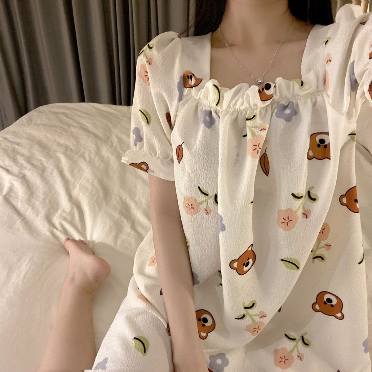 Summer new nightdress female sweet and cute casual princess style outer wear home service student dormitory ins wind pajamas