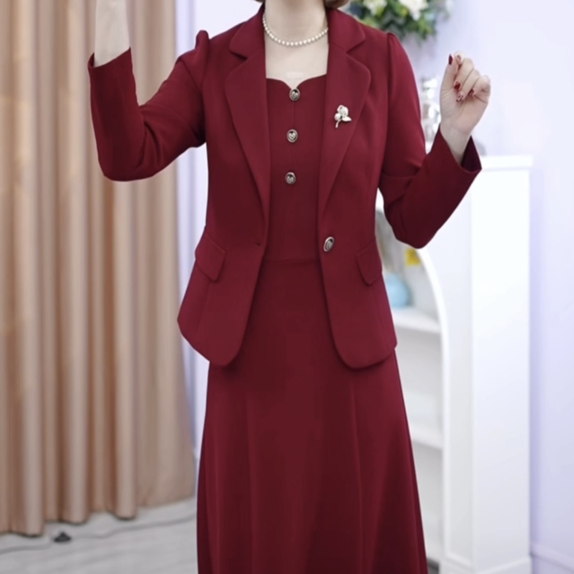 木雅精紡套裝兩件套連衣裙2023新款女春高檔洋氣西裝外套背心裙子