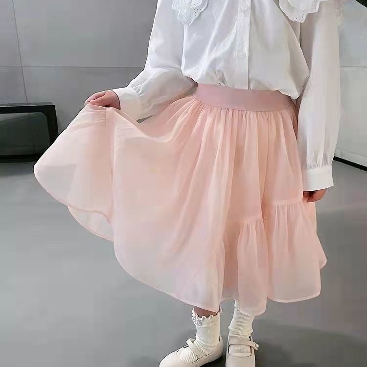 Girls' clothing spring and autumn clothing mesh skirt  new all-match children's fluffy pleated skirt summer style