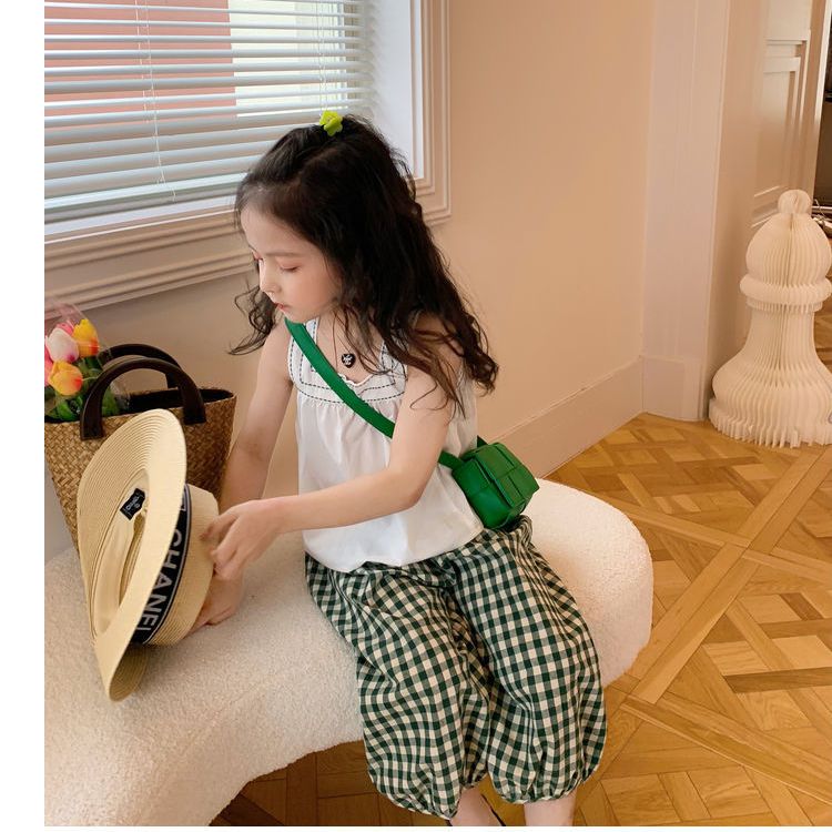 奶油KIDS女童吊带套装夏季新款时髦洋气儿童灯笼裤宝宝两件套