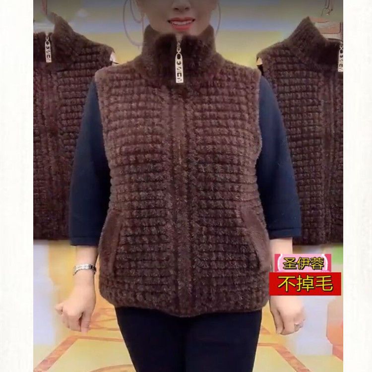 Mom's autumn and winter golden mink velvet plus fat to increase the foreign style does not shed hair thick vest vest jacket jacket coat