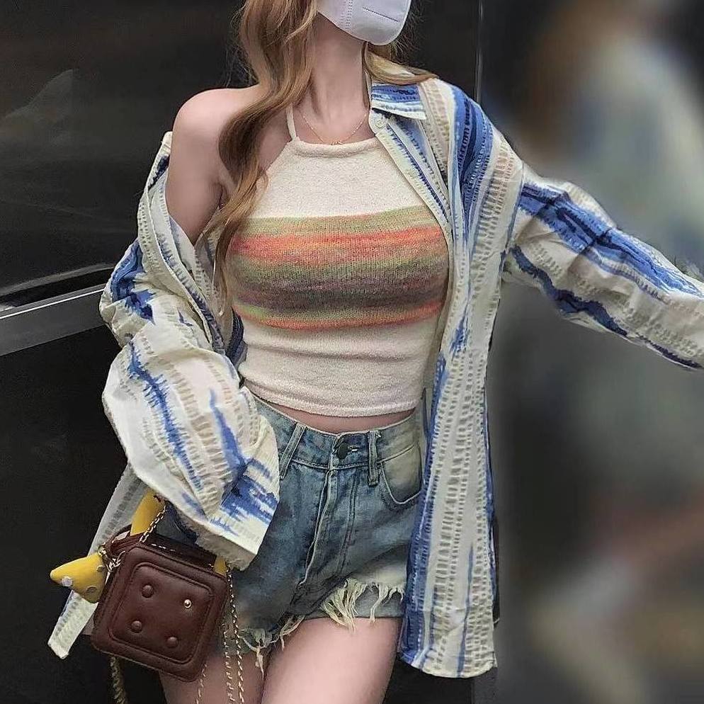 夏季薄款復古通勤扎染襯衫女寬鬆百搭中長款防曬襯衣外搭休閒上衣